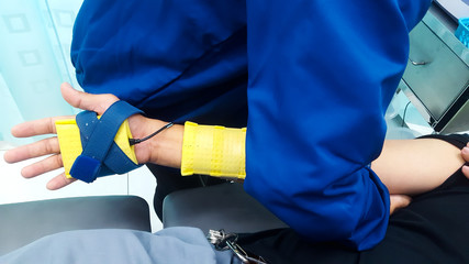 Physical therapy patients Treated with physical therapy equipment on a hospital bed