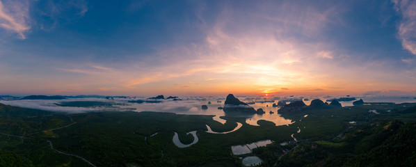 aerial view landscape at morning samet nangchee viewpoint phang nga Thailand