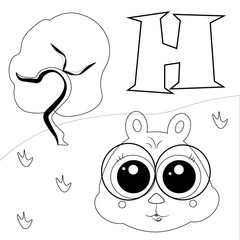 Сoloring, contour. Alphabet in pictures with animals. ABC