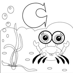 Сoloring, contour. Alphabet in pictures with animals. ABC