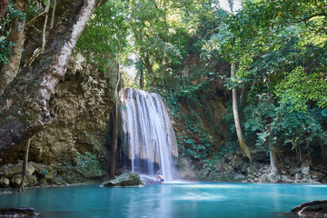 Fototapeta na wymiar Waterfall at Erawan Park