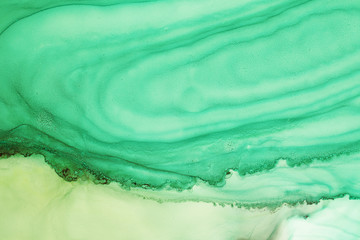Alcohol ink sea texture. Contemporary art. Abstract art background. Multicolored bright texture. Fragment of artwork. Modern art. Inspired by the sky, as well as steam and smoke. Trendy wallpaper.