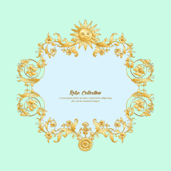 Border, frame label In baroque rococo, victorian renaissance style. Trendy floral vintage pattern. Vector illustration
