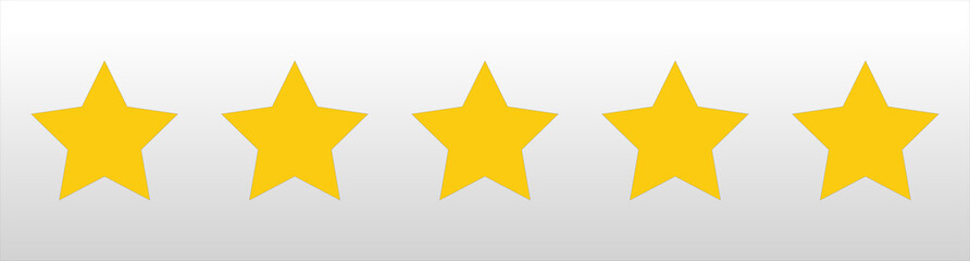 Five stars icon. 5 stars hotel concept isolated on white. Premium brand ranking. Vector illustration EPS 10. Resort 5 stars top quality. Gold stars.