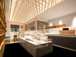 3d render of cafe patisserie interior