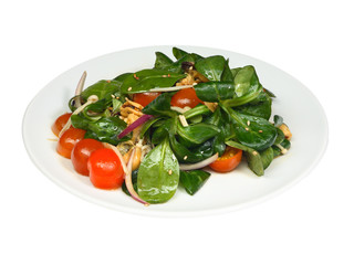 Healthy fresh salad with mussels, spinach and tomatoes
