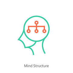 Mind structure icon concept in the drawing of human brain isolated on white background, vector and illustration