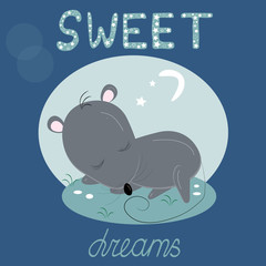 Cute animals postcard, card, sweet dreams, cute sleeping mouse