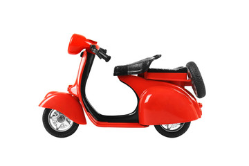red retro motorcycle toy isolated on white