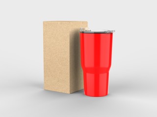 Blank Stainless Steel Tumbler with Lid And Hard Box For branding mock up. 3d render illustration.