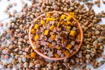 Clay bowl with a dry pet food