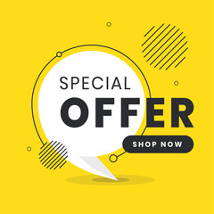 Special offer label. Trendy flat vector bubble. Social media web banner for shopping, sale, product promotion. Vector backgrounds. Applicable for covers, placards, posters, flyers and banner designs.
