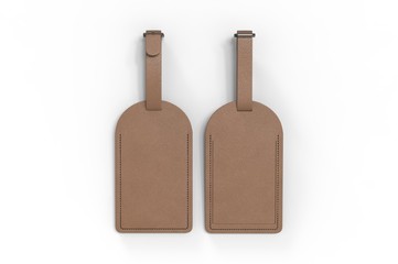 Leather Personal Blank Luggage Tag for Promotional Branding, 3d render illustration.