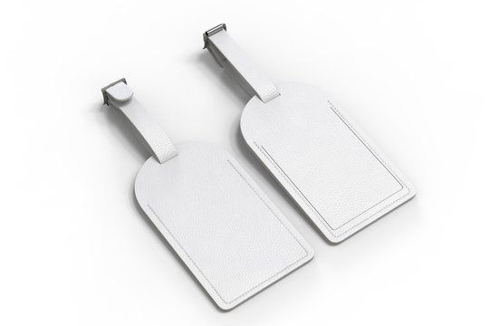 Leather Personal Blank Luggage Tag for Promotional Branding, 3d render illustration.