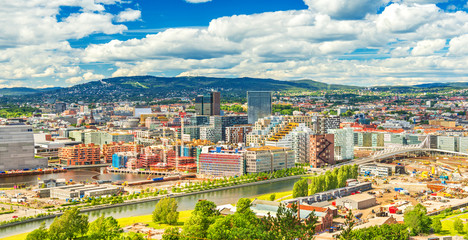 Beautiful cityscape of Oslo on a summer day, Norway - obrazy, fototapety, plakaty