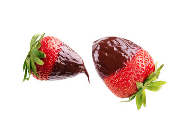 Chocolate covered strawberries on a white background