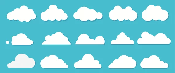 Fototapete Wolken Weiße flache Wolkensammlung auf blauem Hintergrund. Vektorsammlung.