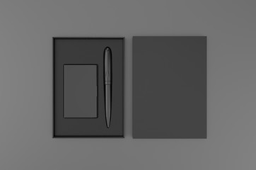 Vising card holder and pen gift set box, 3d render illustration.