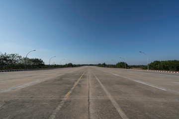 Big empty street in Naypyidaw, Myanmar.