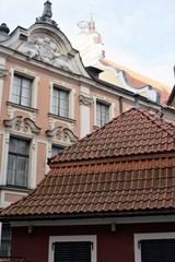 Riga, Latvia, November 2019. Fragments of ancient houses on the streets of the capital.