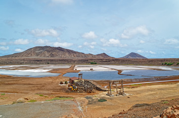 Panoramic view of Salinas de Pedra de Lume in the island Sal, Cape Verde