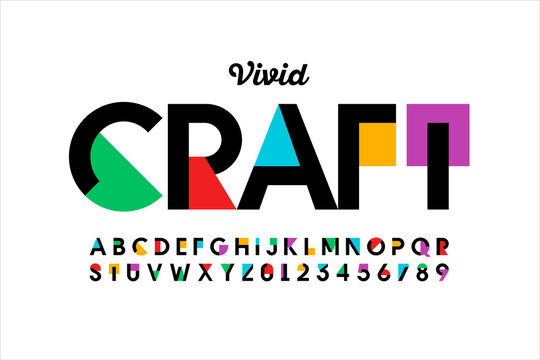 Modern vivid color style font, vibtant alphabet, letters and numbers
