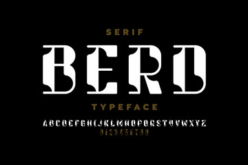 Serif typeface modern font design, alphabet letters and numbers vector illustration