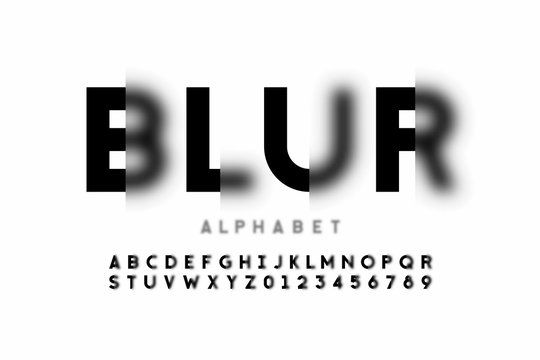 Blurry style font design, alphabet letters and numbers