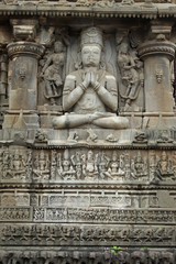 Fototapeta na wymiar Stone sculpture of Lord shiva in Dhyana position. Aundha Nagnath Temple, Hingoli, Maharashtra, India. Eighth of the twelve jyotirlingas in India