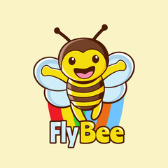colorful fly Bee Mascot with rainbow logo design 