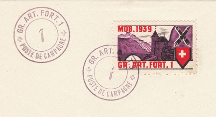Artillery Fort 1. Feldpost, non-mail stamp Switzerland,circa 1939
