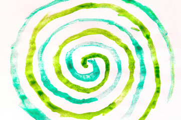 Multi-colored splashes of watercolor paints on white paper. Abstract spring background