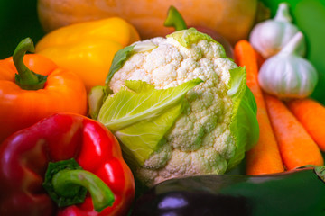 Close Up of a Variety of Colorful Raw Vegetable Ingredients for Healthy Eating