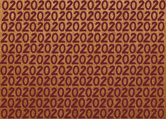 Consecutive year date 2020 on golden crepe paper background in digital code like order - New Year 2020 greeting  template