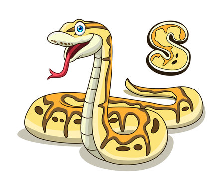A cute snake character or ball phyton with letter S isolated on white background.