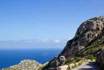 View of Path with Mountains and Sea in Background at Mirador Es Colomer, Mallorca, Spain 2018 - 302917772