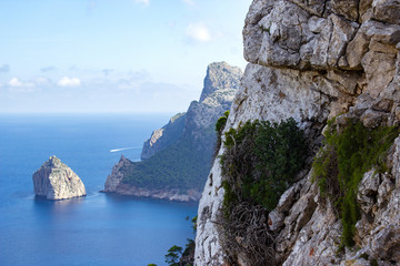 View of El Colomer Island with Stone in Foreground at Mirador Es Colomer, Mallorca, Spain 2018 - 302917788