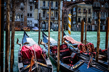 Fototapeta na wymiar Gondolas on Grand Canal in Venice Italy