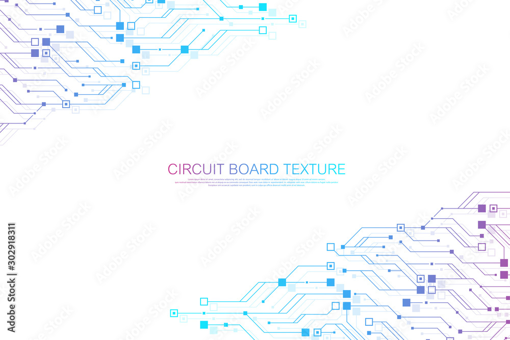 Aufkleber Technology abstract circuit board texture background. High-tech futuristic circuit board banner wallpaper. Engineering electronic motherboard vector illustration. Technological communication concept
