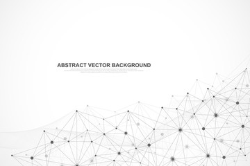 Abstract plexus background with connected lines and dots. Plexus geometric effect. Digital data visualization. Futuristic technology style low-poly element for design. Vector illustration.