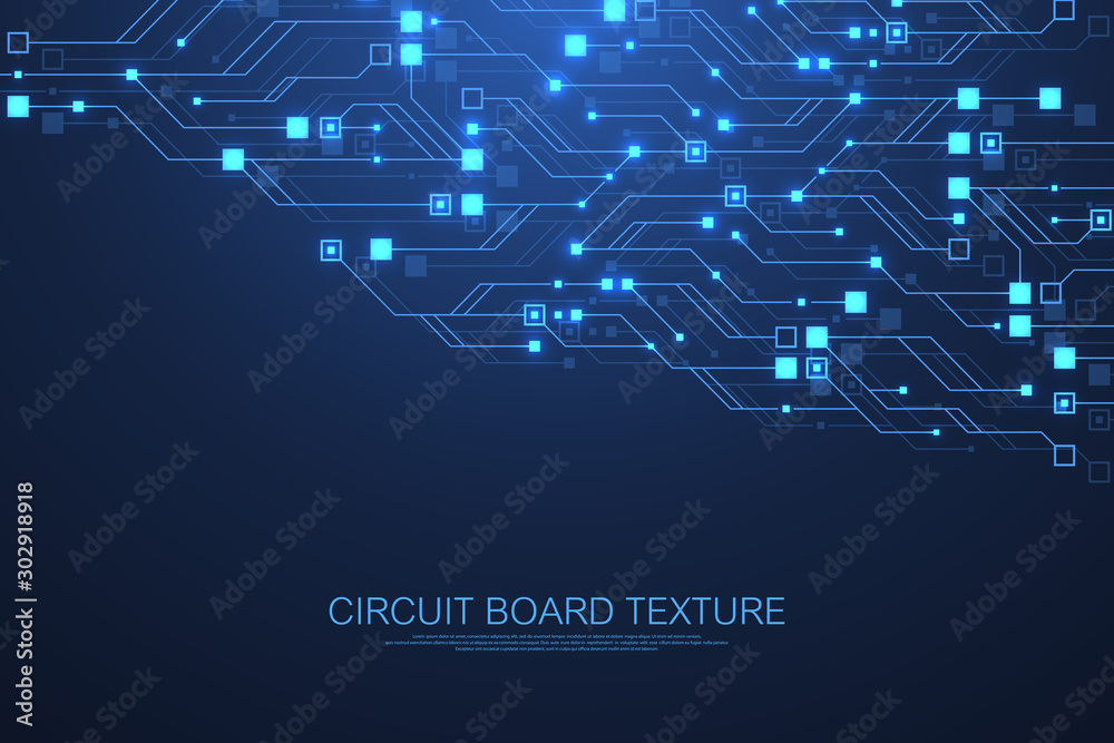 Poster technology abstract circuit board texture background. high-tech futuristic circuit board banner wall
