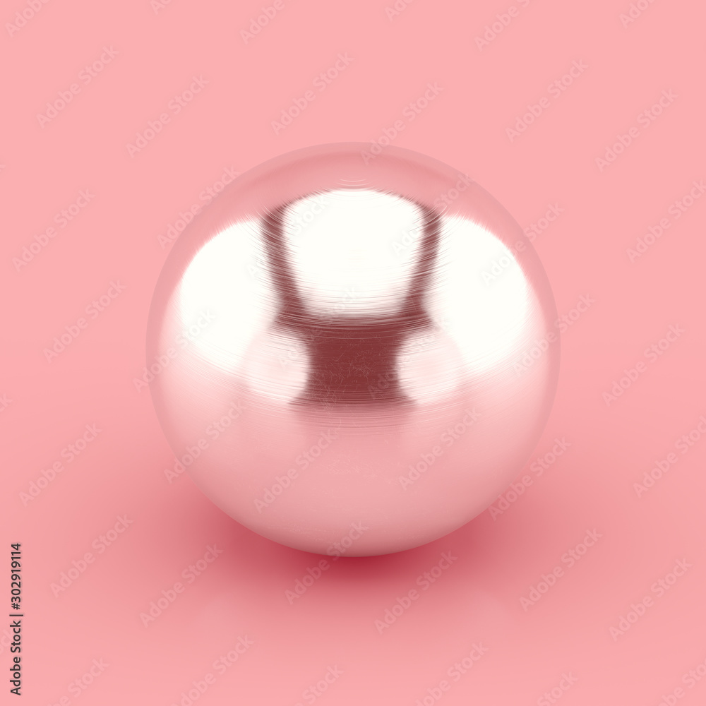 Poster Silver metallic chrome glossy and shining sphere. With anisotropy effect and unperfections. Realistic 3D rendering.