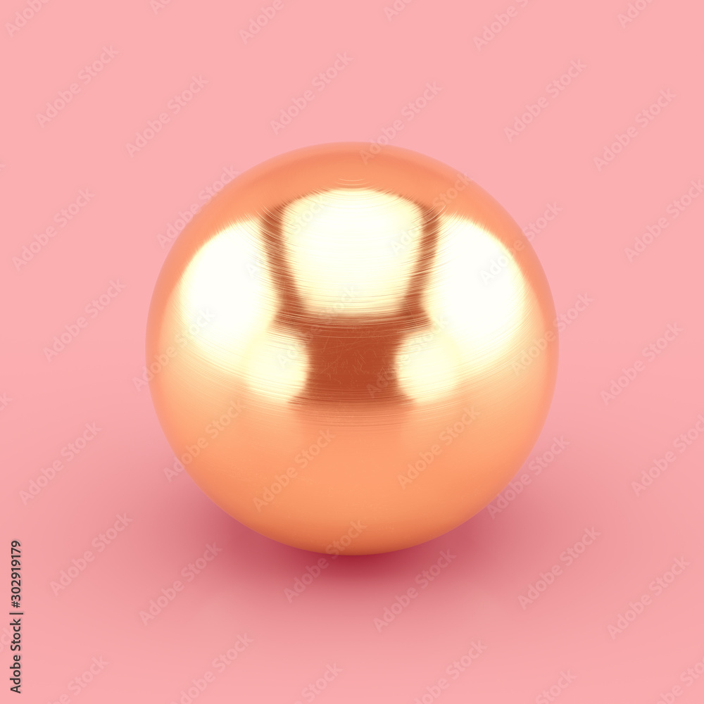 Poster Golden metallic glossy and shining sphere. With anisotropy effect and unperfections. Realistic 3D rendering.