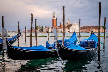 Obraz na płótnie Canvas Gondolas on Grand Canal in Venice Italy