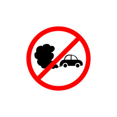 Sign with car silhouette, prohibiting emissions carbon dioxide. Isolated vector illustration. Ecological concept