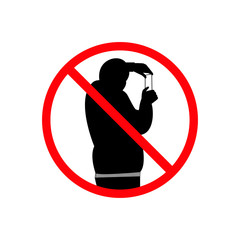 No photo - round prohibiting sign. Crossed out man silhouette with mobile phone