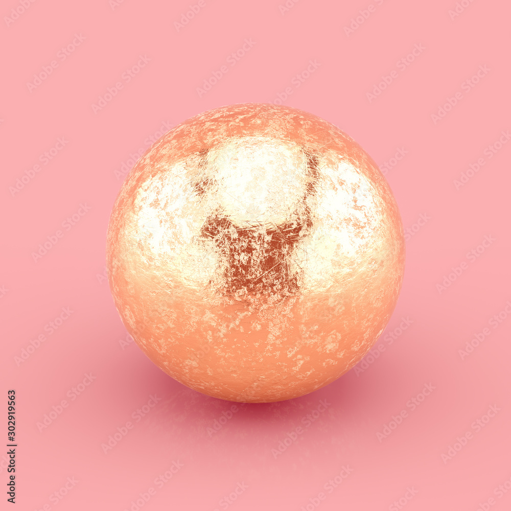 Poster Hammered Gold sphere with scratches and imperfections. Realistic 3D rendering.