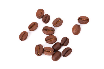 Coffee beans isolated on a white background area for copy space.