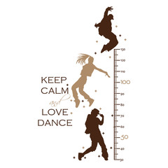 Kids height ruler with boys and girls are dancing  for wall decals, wall stickers - Vector