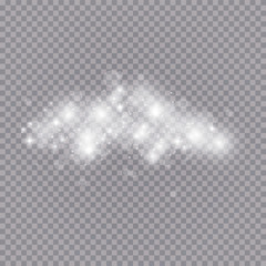 Glowing light effect with many glitter particles isolated on transparent background. Vector starry cloud with dust. Magic christmas decoration